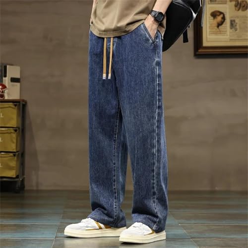 Men Straight Leg Loose Drawstring Jeans Streetwear Wide Denim Pants Baggy Harajuku Trousers2