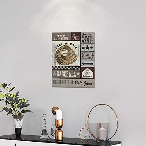 Baseball Wall Art Vintage Sport Theme Pictures Wall Decor Motivational Quotes Canvas Prints Painting Gifts For Baseball Lover Fans Framed Artwork For Playroom Classroom Gym 12"X16" #TOP2