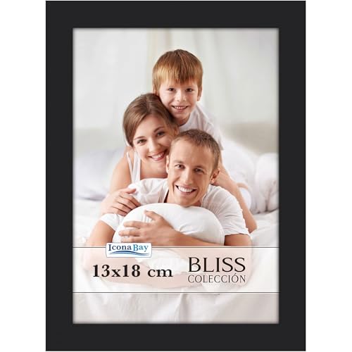 Icona Bay Marco de Fotos Negro de 13x18 cm, Marco Compuesto de Madera de Estilo Moderno, Montaje en Pared o sobremesa, colección Bliss