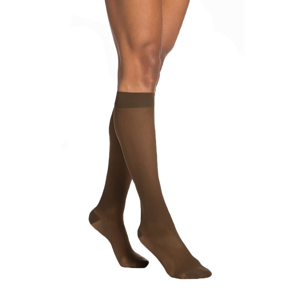 Image of SIGVARIS Women's Style Sheer 780 Open Toe Calf-High Socks 20-30mmHg - Cafe - Medium Short