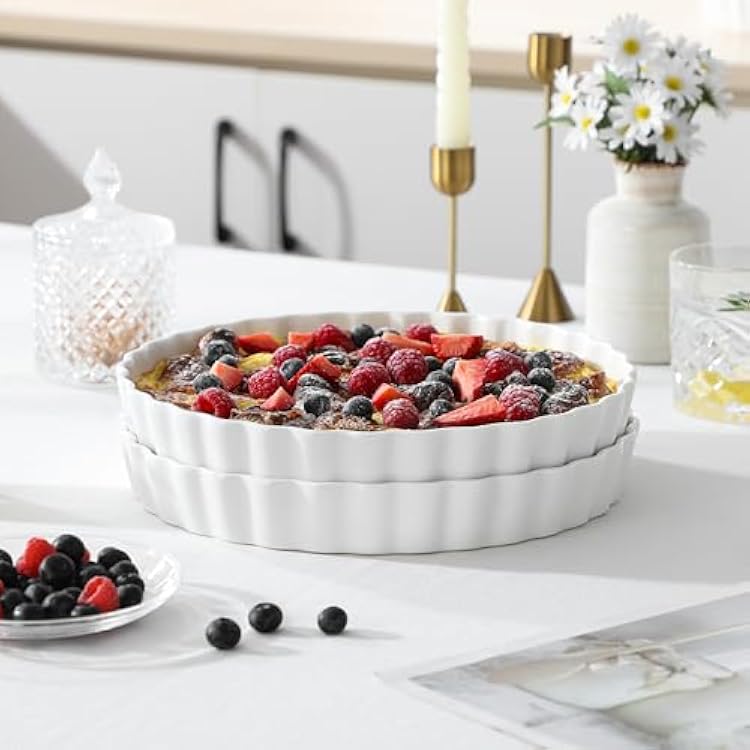 LOVECASA 7.4 Ceramic Utensil Holder For Kitchen Countertop Bundle 10 Inch Pie Dish Quiche Pan Set of 2