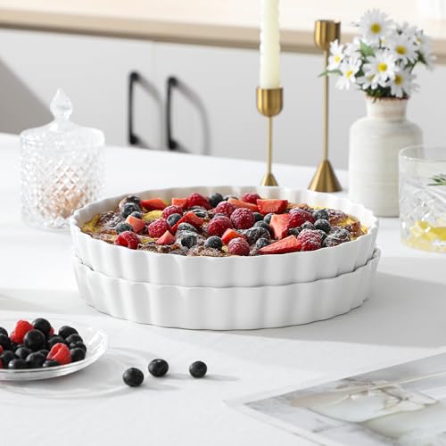 image for LOVECASA Porcelain Pie Pan Quiche Baking Dish,10 Inch Non-Stick Round 