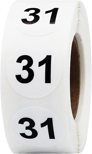 Miniatura 6 de Blanco con negro número 1 - Calcomanías redondas de 34 pulgadas, 500 etiquetas en un rollo