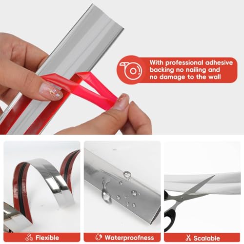 Image of inch1 Roll Flexible PVC Wall Molding Trim - Decorative & Protective Caulk Strip for Table Edges, Door Frames, Baseboards, and Corners (Silver)