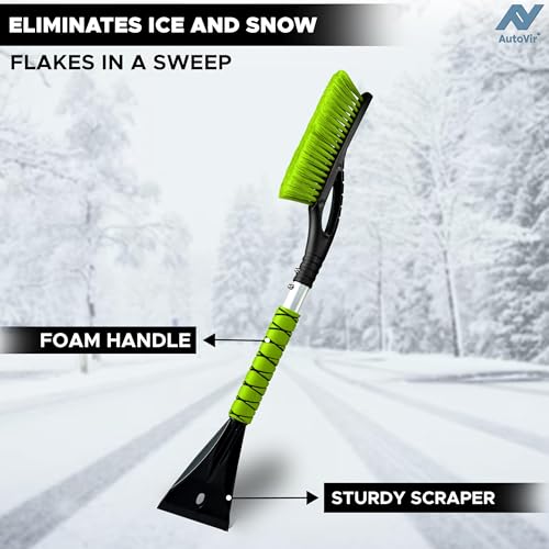 Autovir 27" Snow Brush and Ice Scrapers for Car Windshield (1 Pack), Window Ice and Snow Scraper with Ergonomic Foam Grip, Snow Windshield Scraper with Aluminum Body, Winter Car Accessories (Green) - Thumbnail 6
