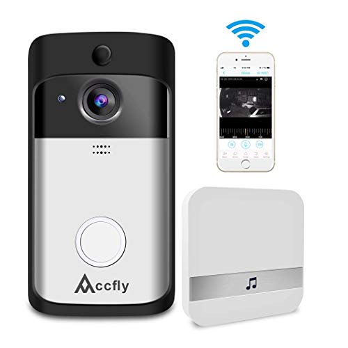 Video Doorbell Smart Wireless Home WiFi Security Camera Indoor Chime Built-in 16G Memory Storage 2-Way Talk Night Vision PIR Motion Detection APP Control for iOS Android Accfly