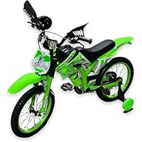 Touch of Venetian 16\" Boys Children Bike with Stabilisers Wheels Kids Bike for Ages 5-9 Years Old Red Green Blue(16 inch) Moto Motorcycle Motorcross (Green)