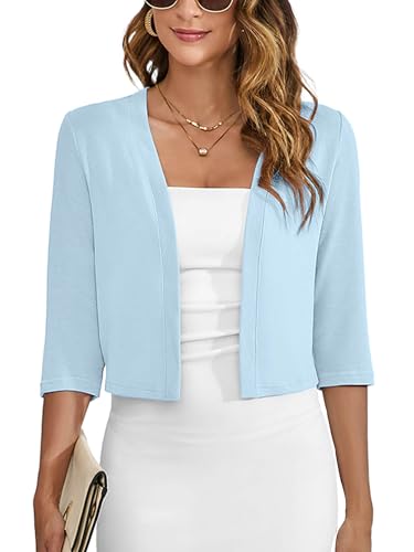 Image of Heymoments Women's Thin Shrugs 3 /4 Sleeve Lightweight Cropped Sweaters Open Front Cardigan for Dress
