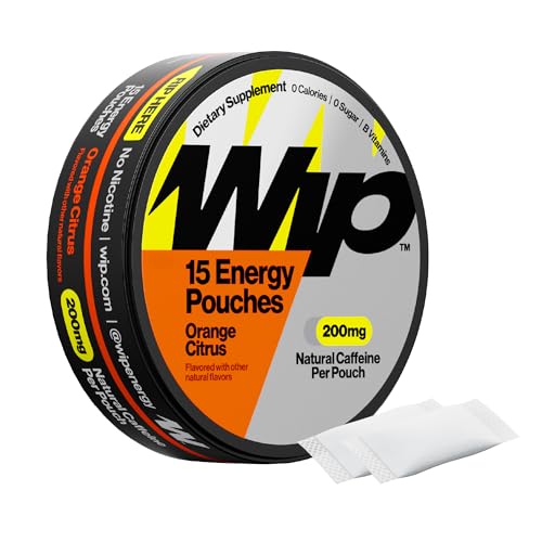 Image of Wip Energy Pouches, Sugar Free Blend with 200 MG Natural Caffeine, B Vitamins, Minerals & L Theanine for Energy Support, Pre Workout for Active Lifestyles, Orange Citrus, 1 Can, 15 Pouches