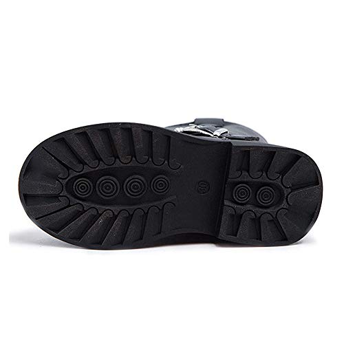 Dayiss Toddler/Little/Big Kid Girl's Waterproof Buckle Strap Side Zipper Mid Calf Combat Fur Lined Winter Snow Boots Girls Fashion Short Dress Ankle Boots(12 M Us Little Kid,Black) #TOP5