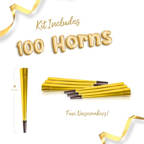 New Year’s Eve 2025-250 piece 100 guest kit - black and gold with top hats, tiaras, leis, horns, & bead necklaces - all the kit supplies your guests need in bulk - Thumbnail 5