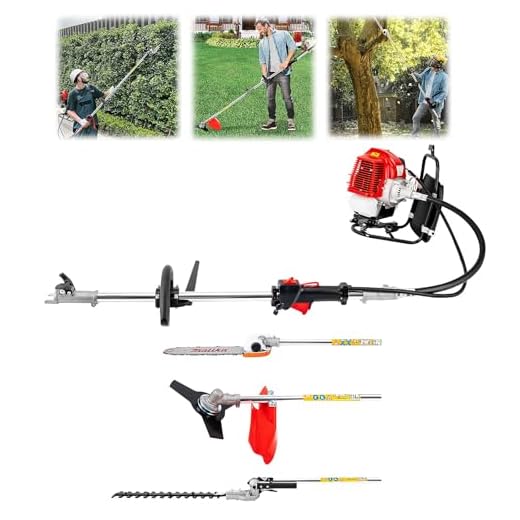 HUOMMGS 4 In 1 Heckenschere Benzin & Rasentrimmer Benzin & Kettensäge | 52CC | 2 Takt Motor | mit Heckenscher Klingen, Sägeblatt, Jätkopf, Schutzbrille Upgrade Gartengeräte