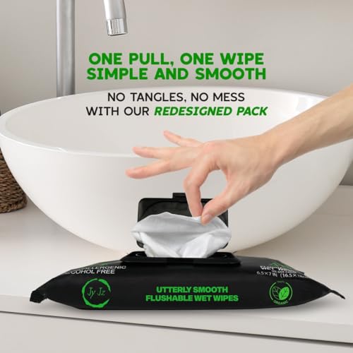 Image of Flushable Wet Wipes, 6 Pack (288 Wipes), New & Improved Spearmint Cooler, Disposable, Biodegradable, XL, Aloe & Vitamin-E, Drain and Marine Life Friendly, Utterly Smooth, Zingy, Irresistible!