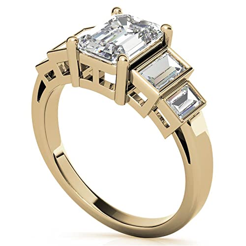 Art Deco Emerald-Cut Moissanite - 1 To 5 CT - Engagement Ring – Baguette Side Stones – 10K/14K/18K White, Yellow, Rose Gold & 925 Sterling Silver2