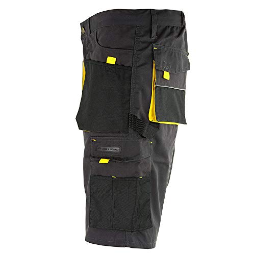 REIS, Pantalon de Travail Court pour Hommes, 270g/m², 65% Polyester 35% Coton, Noir-Jaune, Taille: L - Image 4
