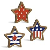 Putuo Decor Patriotic Star Tabletop Decor Set, Layered Wood Shelf Sitters in Red White Blue, Americana Mantel Tiered Tray Centerpiece for Fourth of July Party Entryway Kitchen Office