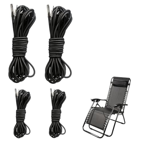 Stalora Kit de 4 Lacets Élastiques de Remplacement pour Chaise Longue et Fauteuil Relax, Cordes Universelles pour Transat Zéro Gravité, 2 Longues et 2 Courtes (Noir)