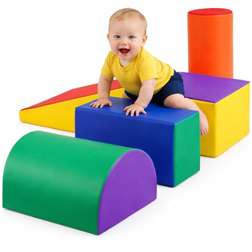 Elevon Soft Climbing Toys Indoor - 5 PC Foam Climbing Blocks, PU Leather Gym Climb and Crawl Play Set Waterproof and Easy to Clean