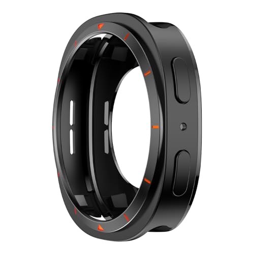 Image of 2 in 1 Metal Rugged Case Compatible with Samsung Galaxy Watch 8 40mm 44mm Shockproof Protect Bumper Case with Back Cover (NO WATCH) (Black and Orange,44mm)