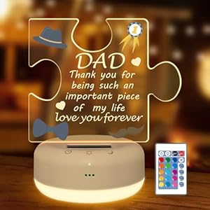 Gifts for Dad from Daughter Son, Unique Dad Birthday Gifts Night Light, Acrylic Puzzle-Shaped Plaque Desk Decorations Present for Men Christmas Anniversary and Father’s Day Gifts