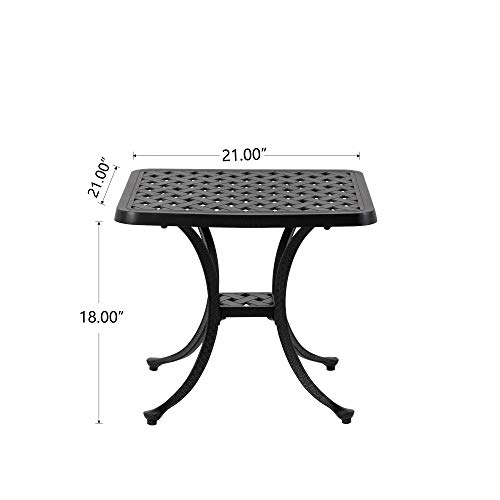 Elm Plus Epl1004 Outdoor 21" Square Cast Aluminum Patio Side Table, Black Finished #TOP2