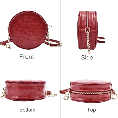 Image of Round Crossbody Bag for Women,PU Leather Shoulder Bag with Metal Chain Strap, Cellphone Purses with Zipper