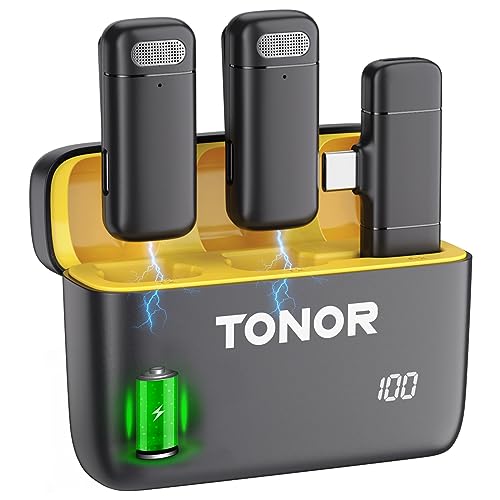 TONOR Wireless Lavalier Mikrofon mit Ladencase, dual Funkmikrofon Mini Clip-on Microphone kabellos, Omnidirectional Handy Mikro Mic für TikTok YouTube Videos Vlog, geeignet für Android, Type C TL350