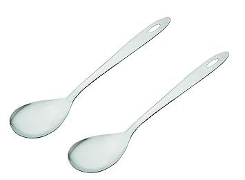 SignoraWare Kitchen Tools Stainless Steel(Food Grade) Heavy Gauge(1.5 MM) Non Stick Prima Solid Oval Spoon No.1(Serving Spoon) Chamcha for Serving Rice/Pasta/Subzi (Size 19.8 cm) Set/2