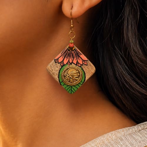 Image of Handcrafted Tribal Wooden Earrings Collection for Women - Butterfly, Princess & Modern Geometric Statement Designs