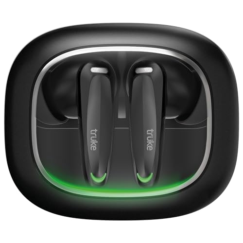 truke New Launch BTG Crystal True Wireless in Ear Buds with Dual Pairing, Spatial Audio Earbuds, 40ms Low Latency, 68H Playtime Fast Charge, HiFi DSP Sound, 4Mics ENC 13mm Driver, Bluetooth 5.4-Black