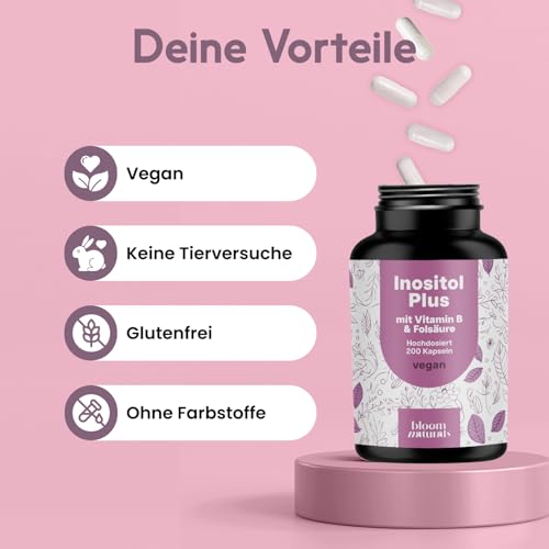 Inositol Kapseln 2000 mg – 200 Kapseln – angereichert mit Inositol, Vitamin B6 & Folsäure – vegan, glutenfrei – Produziert in Deutschland – Verpackung kann variieren