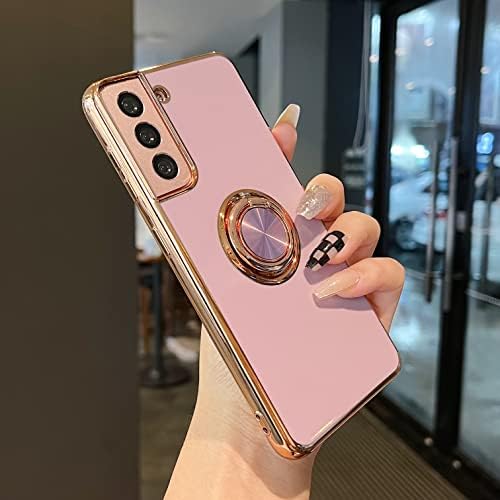 ZTOFERA Compatible with Samsung Galaxy S21 5G Case with 360 Degree Rotation Finger Ring Holder, Flexible Silicone Phone Case with Magnetic Metal for Car Mount Gold Edging Shockproof Cover, Purple
