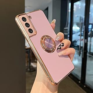 ZTOFERA Compatible with Samsung Galaxy S21 5G Case with 360 Degree Rotation Finger Ring Holder, Flexible Silicone Phone Case with Magnetic Metal for Car Mount Gold Edging Shockproof Cover, Purple