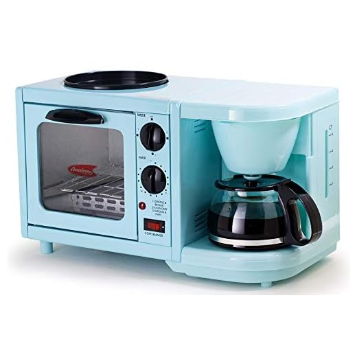 Americana Coffee Maker Toaster Oven Griddle 3-in-1 Multi-function Breakfast Center, 4 Cup, Black
