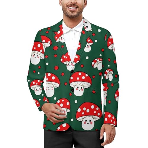 Cute Mushroom Men's Slim Suit Long-Sleeve Prom Tuxedo Classic Two Button Business Jacket