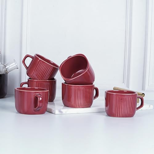 Image of DATA Ceramic Zen Coffee Mugs in Maroon, Set of 6, 199 ml