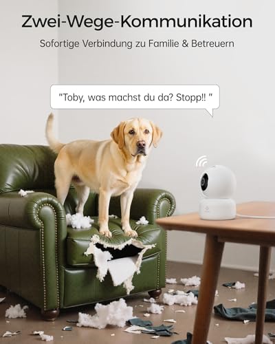 Woox Kamera Überwachung Innen 2K, 360 Grad WLAN Überwachungskamera Indoor, Haustier und Baby Monitor mit Personen-/Baby-Schreierkennung, Auto-Tracking, Zwei-Wege-Audio, Nachtsicht, R4040-V8