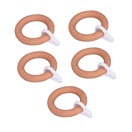 GRIRIW 5Pcs Wooden Curtain Buckle Rings for Hanging Roman Rods Smooth Sliding Wood Curtain Rings Solid Wood Design for Heavy Lightweight Curtains