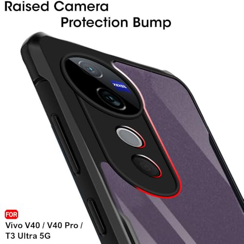 Image of TheGiftKart Shockproof Crystal Clear Back Cover Case for Vivo V40 / V40 Pro / T3 Ultra 5G | 360 Degree Protection | Hard Transparent Back Cover (PC & TPU, Black Bumper)