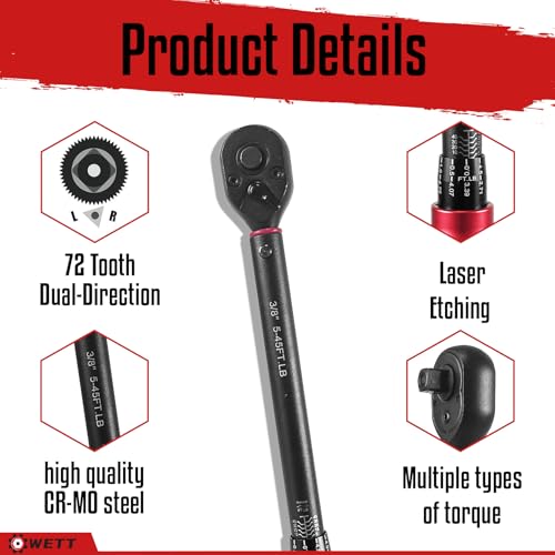 Wett WW011 3Pcs Torque Wrench Set, 1/4'' & 3/8'' & 1/2'' Drive Click Torque Wrench, Dual-Direction Adjustable Reversible 72-Tooth Ratchet Handle thumb #2