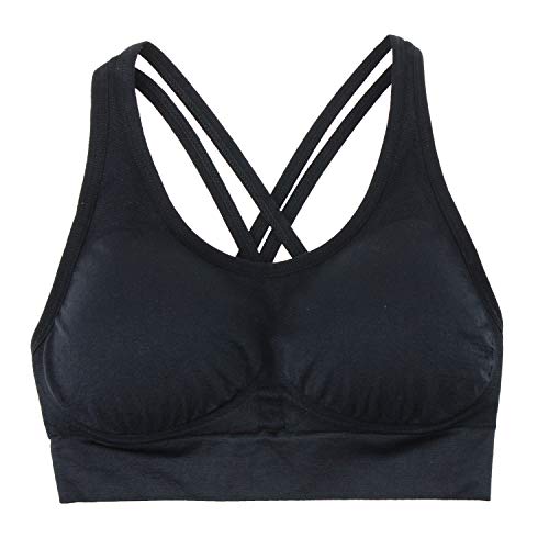 Akamc Women's Medium Support Cross Back Wirefree Removable Cups Yoga Sport Bras, Pack Of 3, Black/White/Grey,X-Large #TOP5