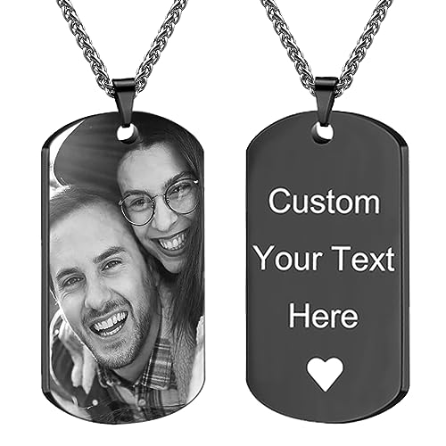 Picture Necklace Personalized Photo for Men - Custom Engraved Photo & Text Dog Tag Pendant for Boyfriend, Husband, Dad - Birthday, Valentine's Day, Fathers Day Gift