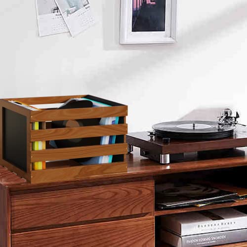 Encomle Record Storage Crate, Album Crate For Vinyl Records, Wooden Storage Holder Lp Box, Brown #TOP1
