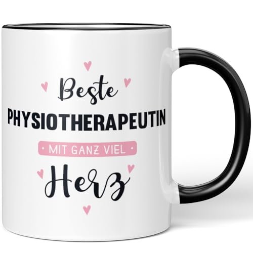JUNIWORDS Tasse, Beste Physiotherapeutin, mit ganz viel Herz, Schwarz (6058338)
