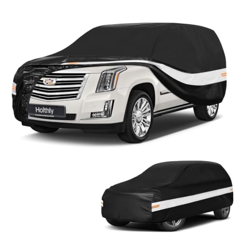 Image of 10 Layers SUV Car Cover Custom Fit for Cadillac Escalade (2007-2026), Waterproof All Weather for Automobiles, Outdoor Full Cover Sun Dust Rain Protection with Cotton. Black