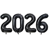 Black 2026 Balloons, 40" Large 2026 Black Balloons Helium Mylar Foil Balloons for 2026 New Year Graduation Party Decoration