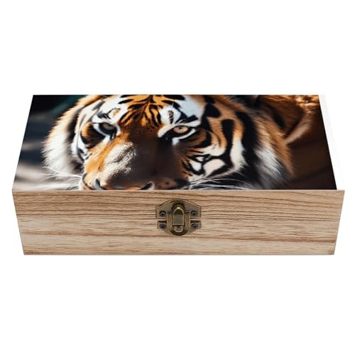 FekiLoot Caja de recuerdos de madera de tigre salvaje, caja del tesoro de memoria, pequeño cofre del tesoro de madera, baúl decorativo para recuerdos, para manualidades y almacenamiento de fotos