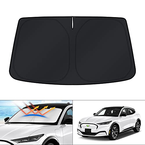 Image of KUST Windshield Sun Shade for Ford Mustang Mach-E 2021 2022 2023 2024 2025 2026 Mache Accessories Sunshade Sun Protector Foldable Blocks UV Rays Keep Cars Cooler