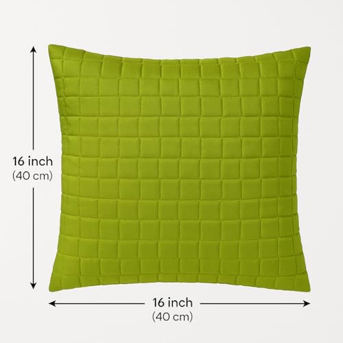 Image of Premium Quilted Cushion Cover 16x16 Inch - Dupion Silk Blend - Soft & Durable Decorative Pillow Cover for Sofa, Bed, Living Room - Set of 5 pc (Green)