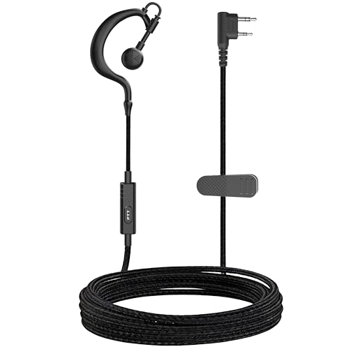 SAMCOM 2 Pin Headset with Mic Original FPCN30A FPCN10A Two Way Radio Replacement Ear Piece with Big PTT Button,Single Wire Soft Ear Hook Walkie Talkie